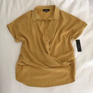 Lulus Mustard Yellow Twisted Button-Up Top